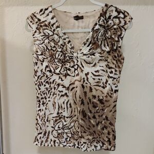 Dana Buchman Women's Animal Print  Sleeveless Top Layered Mesh Stretchy Size XS